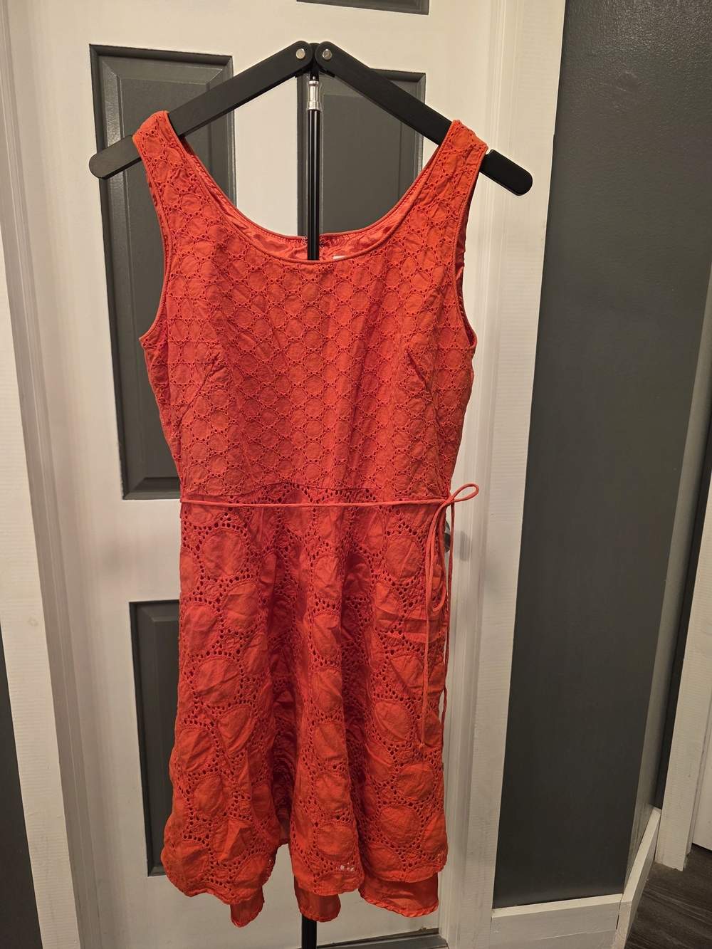 Studio One Coral-Orange Sleeveless Eyelet Dress